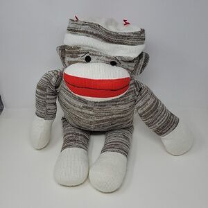 Reversable Pillow into Sock Monkey Plush Peek-a-Boo Zipper 16" Brown & Red